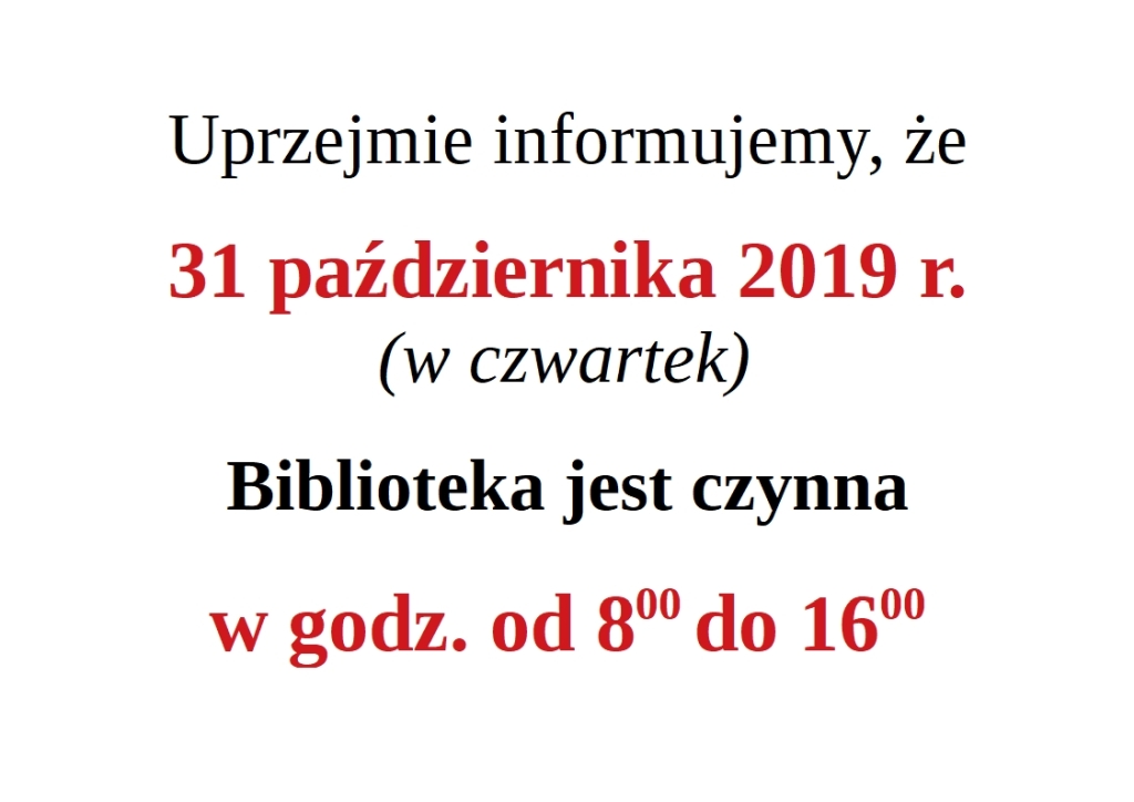 info o zmianie godzin pracy biblioteki